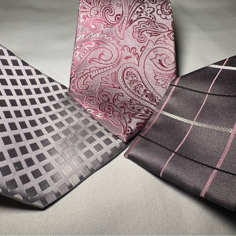 Work-Ready Pink & Gray Silk Tie Bundle – 3pc Set